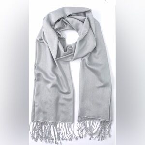 Elegant Silver pashmina Scarf with Fringe